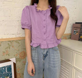 Short Sleeve Ruffle Design Blouse Shirts